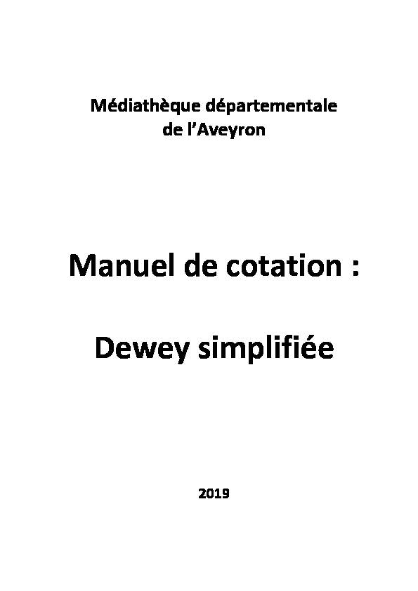 [PDF] Manuel de cotation : Dewey simplifiée - Médiathèque