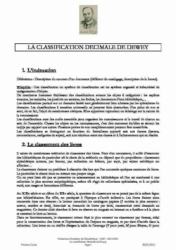 LA CLASSIFICATION DECIMALE DE DEWEY