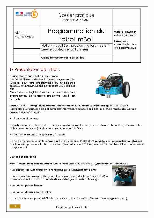 [PDF] Programmation du robot mBot - Finalement, cest cool la Techno