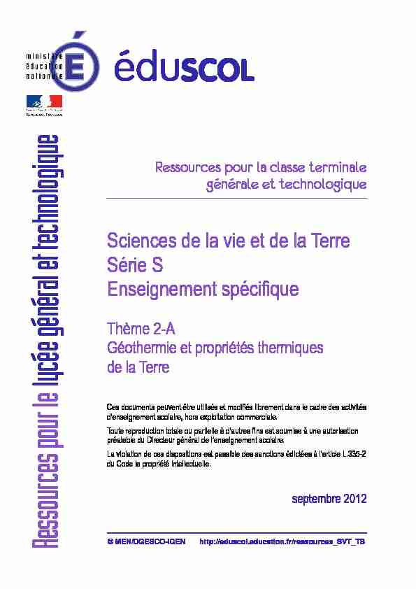 [PDF] Géothermie et propriétés thermiques de la Terre - mediaeduscol