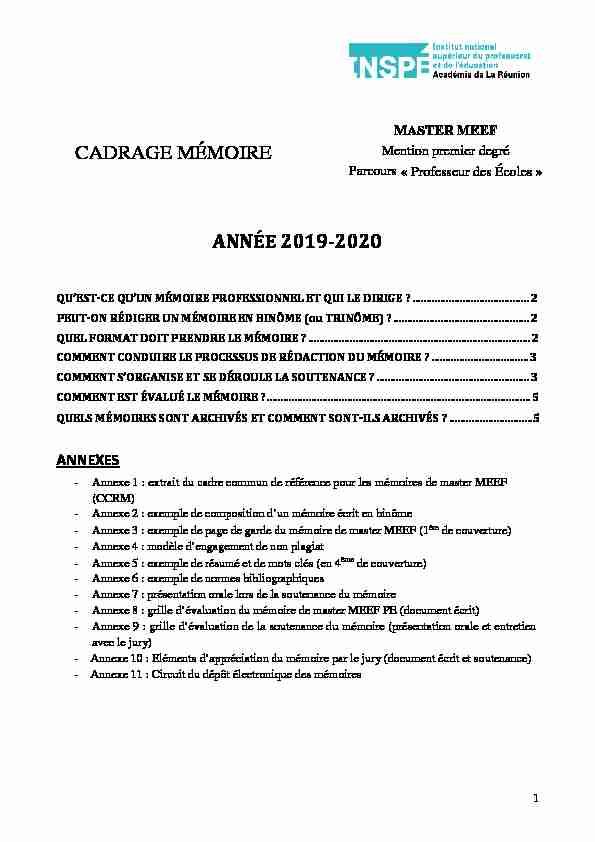 [PDF] Cadrage du mémoire Master MEEF 1er degré 2019-2020 - inspe