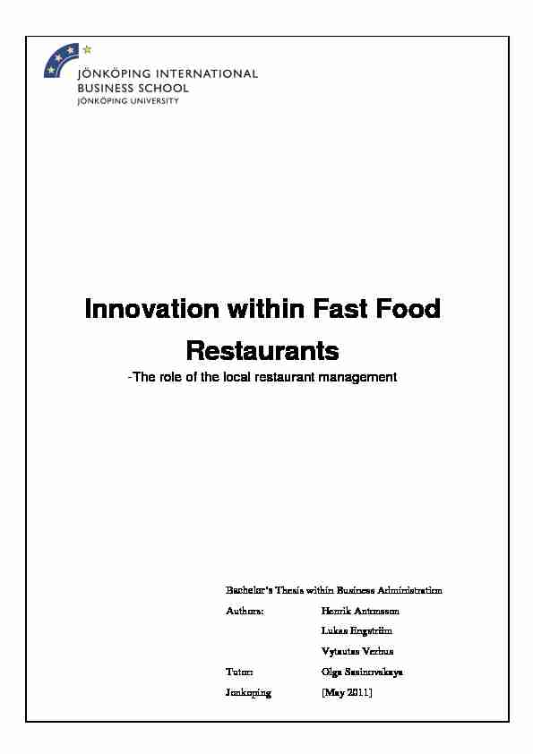 Innovation within Fast Food Restaurants