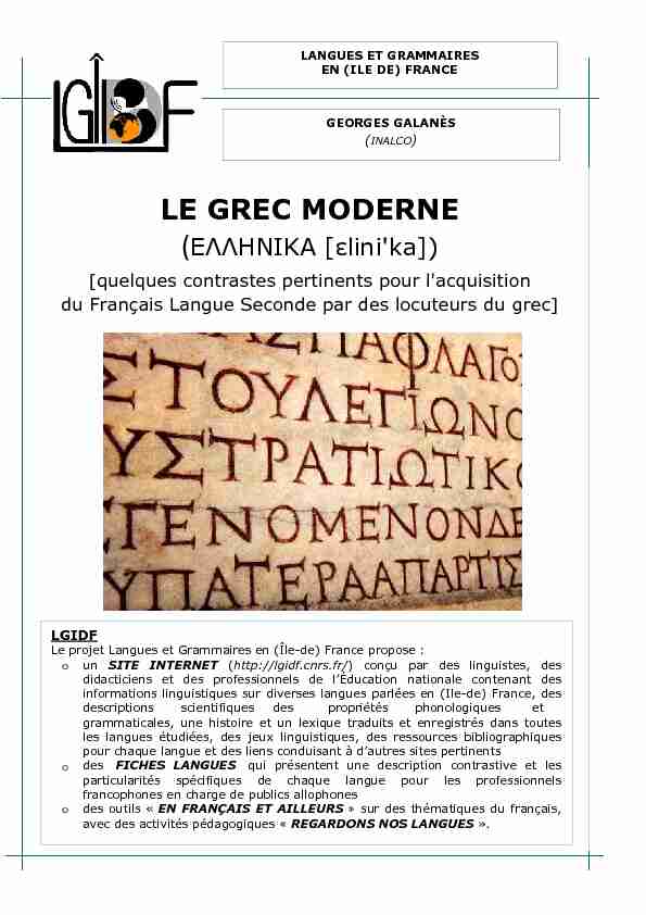 [PDF] LE GREC MODERNE - Langues et grammaires en (Ile-de-)France