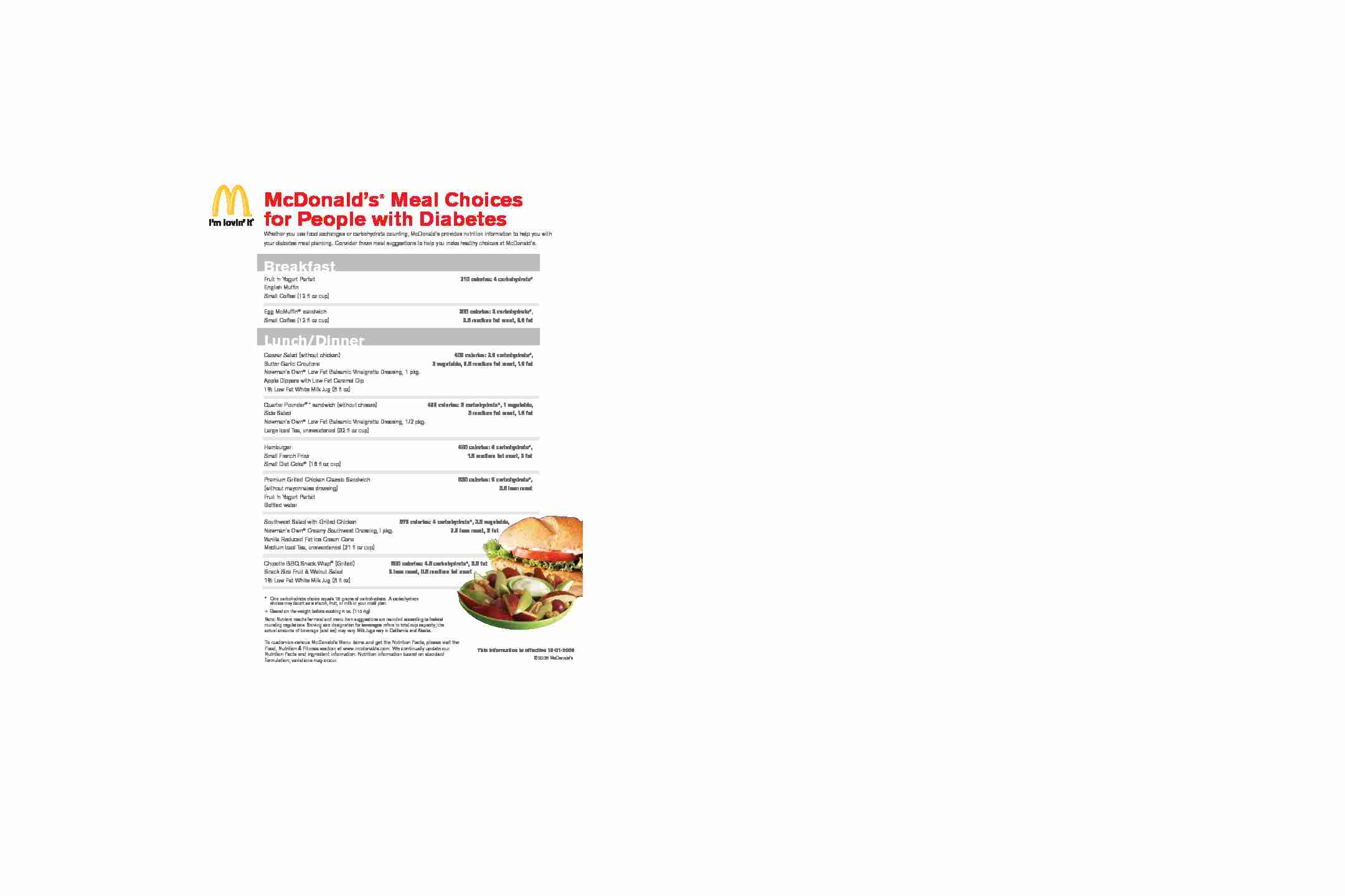 McDonalds® Meal Choices for People with Diabetes