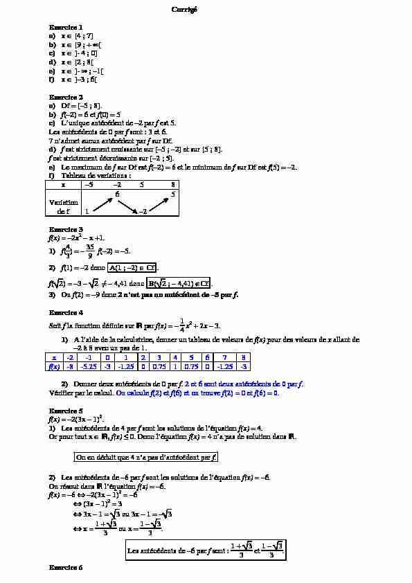 [PDF] (Corrigé fonctions équations inéquations)
