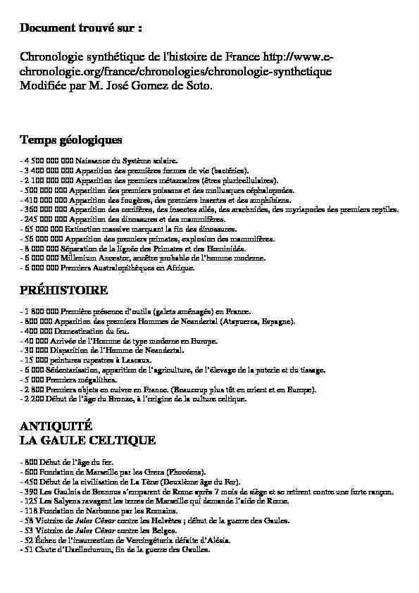 Chronologie synthétique de lhistoire de France