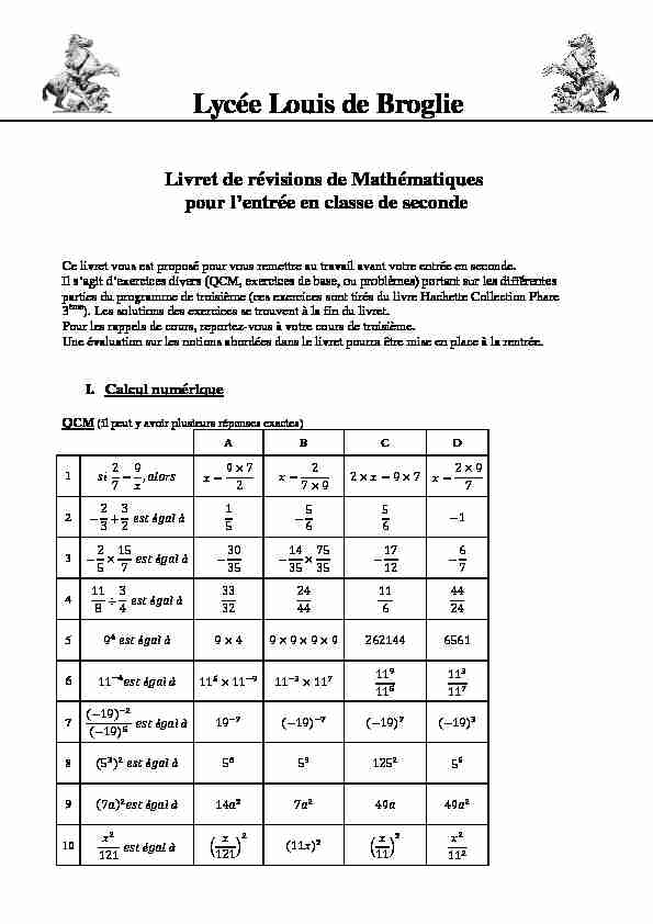 [PDF] Révisions de Mathématiques : entrée en classe de seconde