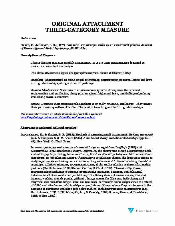 ORIGINAL ATTACHMENT THREE-CATEGORY MEASURE