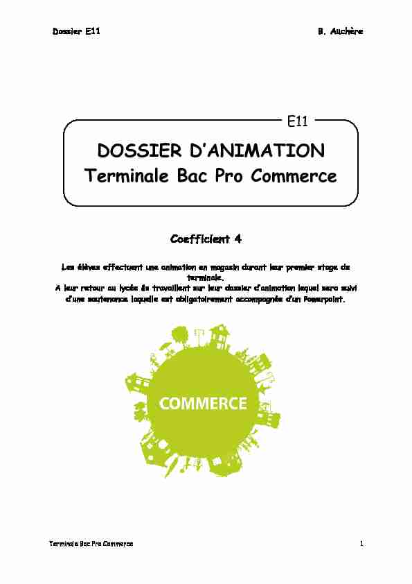 DOSSIER D’ANIMATION Terminale Bac Pro Commerce