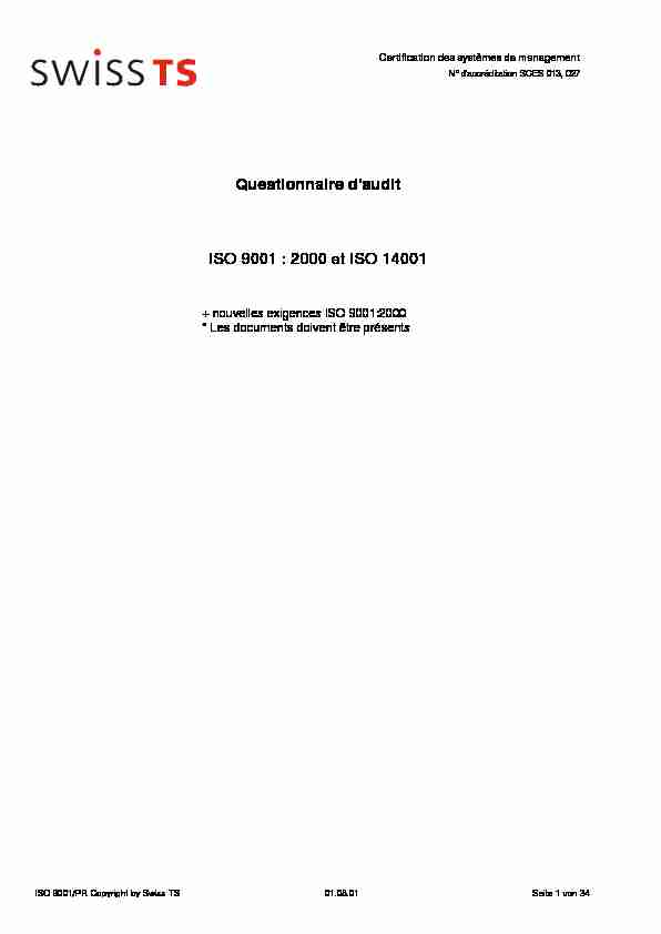 [PDF] Questionnaire daudit ISO 9001 : 2000 et ISO 14001