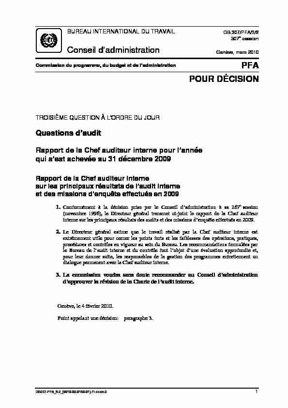 [PDF] Questions daudit - Rapport de la Chef auditeur interne pour l  - ILO
