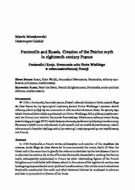 Fontenelle and Russia Creation of the Petrine myth in