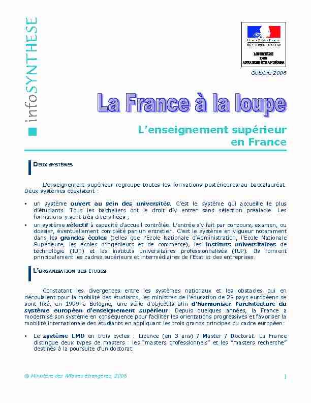 L’enseignement supérieur en France - Diplomatie