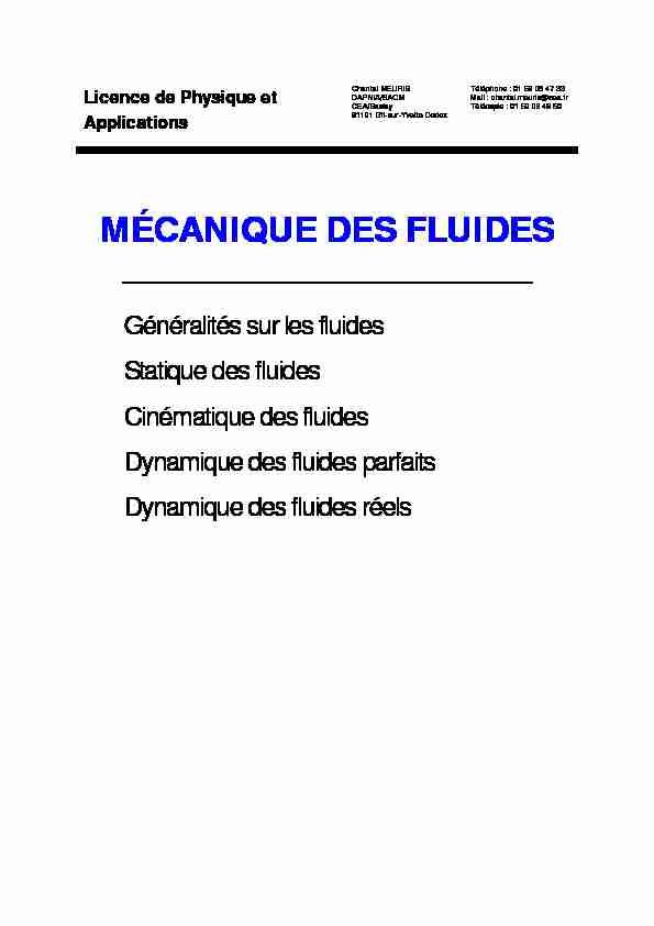 [PDF] MÉCANIQUE DES FLUIDES MÉCANIQUE DES FLUIDES