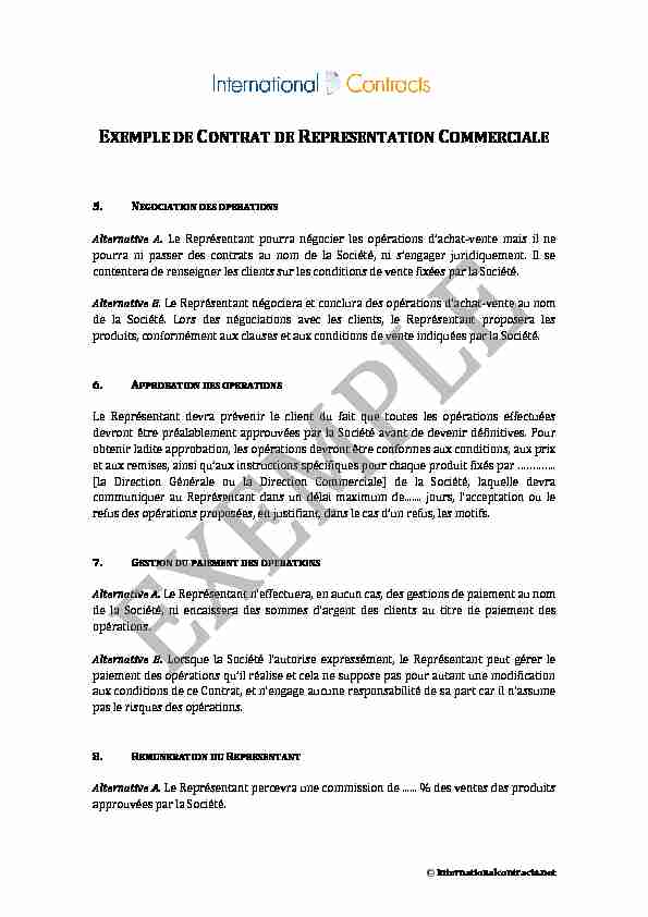 [PDF] Contrat de Représentation Commerciale - International Contracts