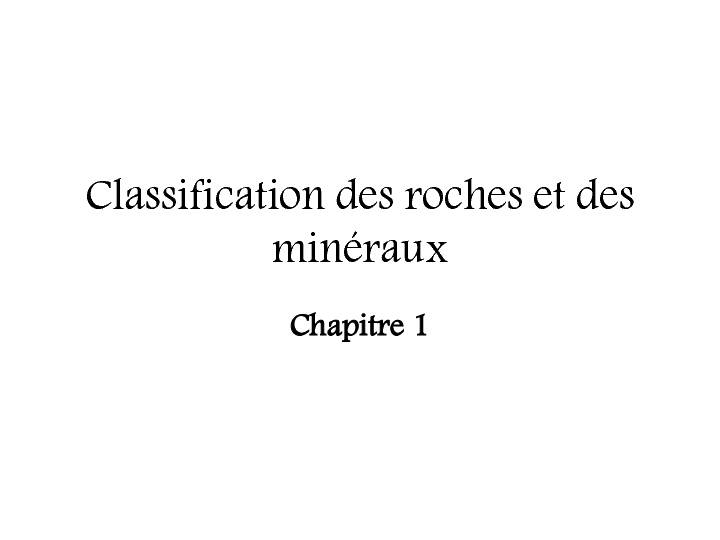 Classification des roches et minéraux