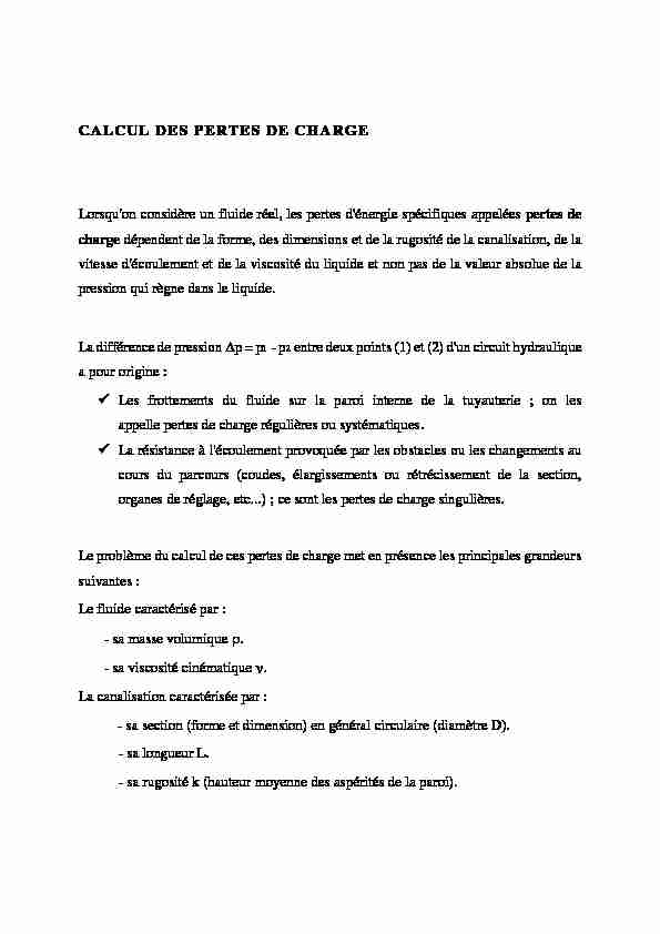 [PDF] CALCUL DES PERTES DE CHARGE