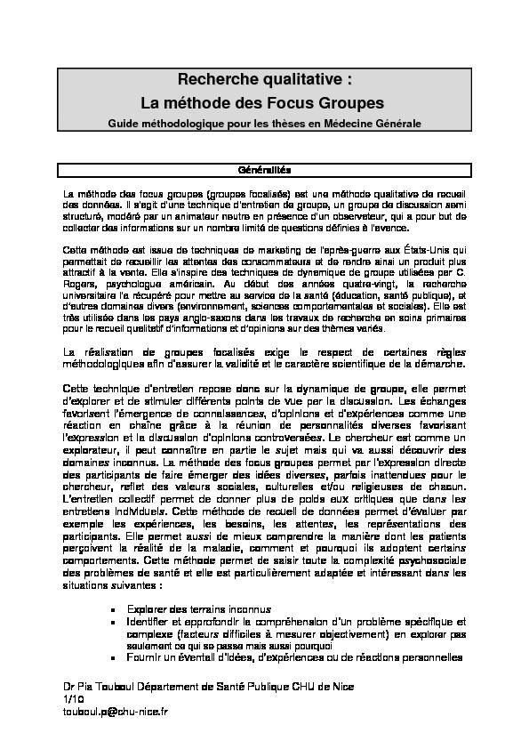 [PDF] Méthodologie Focus Group