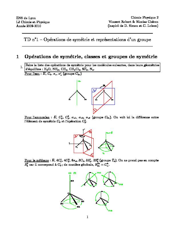TD n 1 – Opérations de symétrie et représentations dun groupe 1