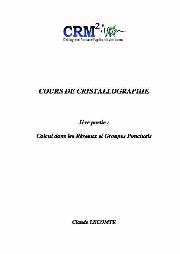 COURS DE CRISTALLOGRAPHIE - univ-lorrainefr