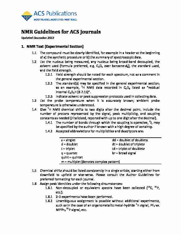 NMR Guidelines for ACS Journals - American Chemical Society
