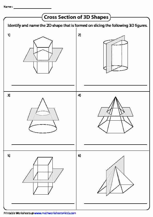 Cross Section of 3D Shapes - Math Worksheets 4 Kids