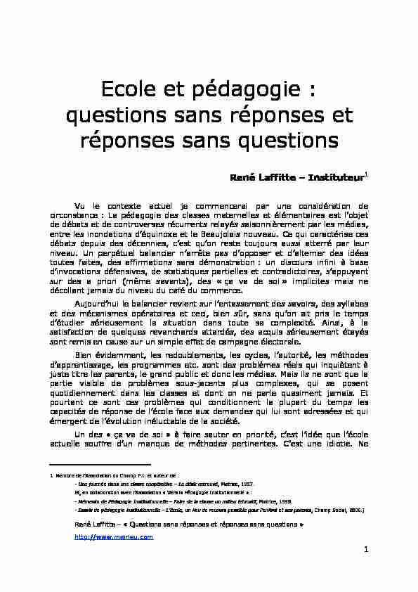 [PDF] Ecole et pédagogie : questions sans réponses et réponses sans