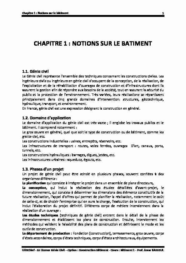 CHAPITRE 1 : NOTIONS SUR LE BATIMENT - univ-chlefdz