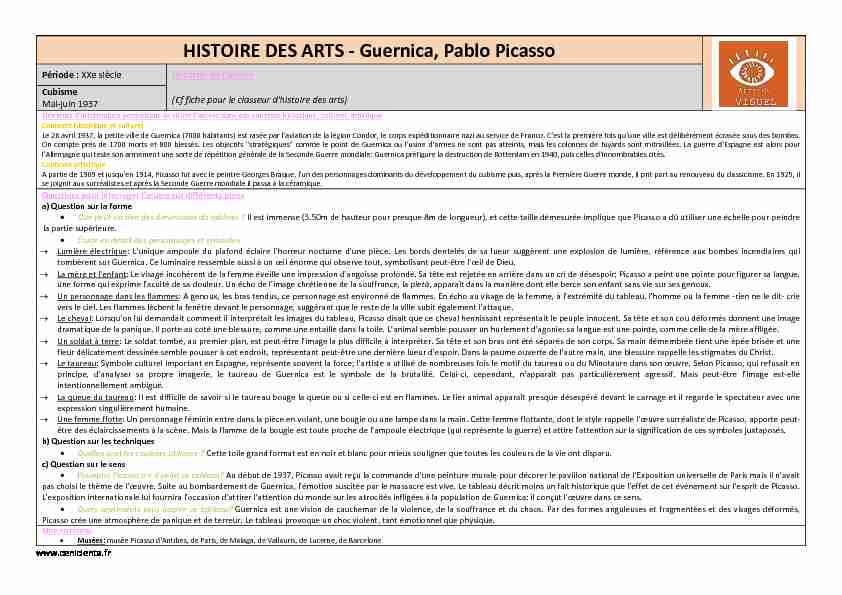 HISTOIRE DES ARTS - Guernica Pablo Picasso