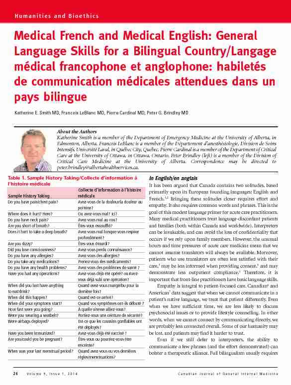 Medical French and Medical English: General Language Skills