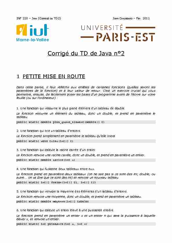 Corrigé du TD de Java n°2 - Université Sorbonne Paris Nord