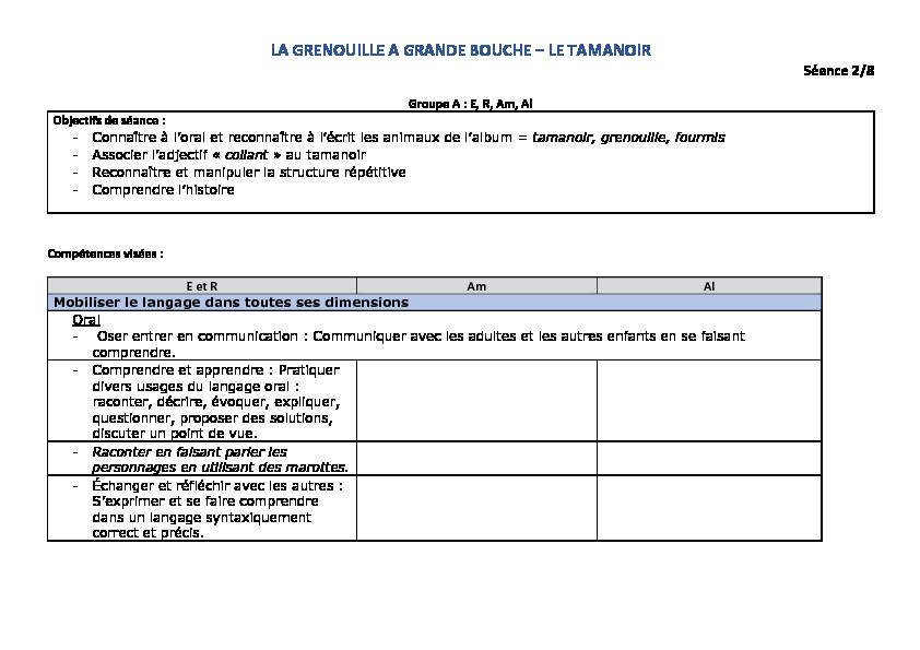 [PDF] LA GRENOUILLE A GRANDE BOUCHE – LE TAMANOIR