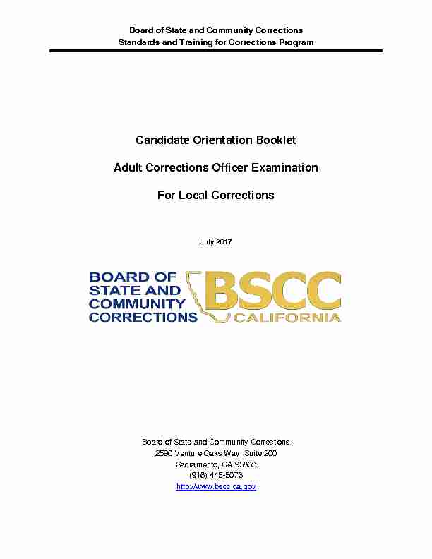 Candidate Orientation Booklet Adult Corrections Officer