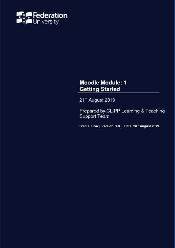Moodle Module: 1 Getting Started - federationeduau