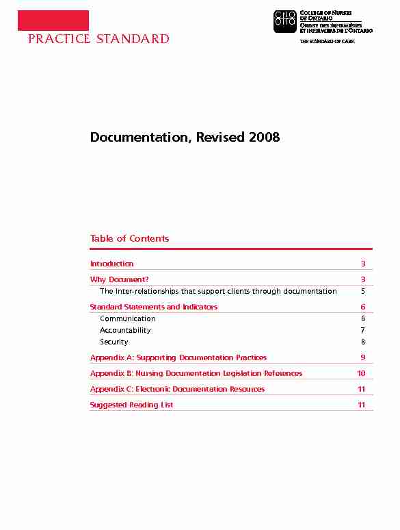 PRACTICE STANDARD Documentation, Revised 2008