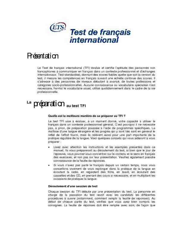 [PDF] La préparation au test TFI - Connaissance du français
