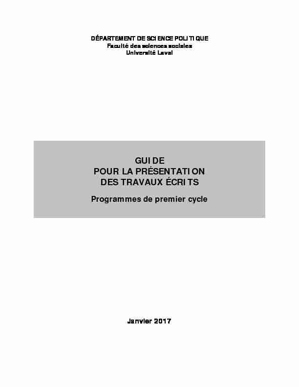 [PDF] GUIDE POUR LA PRÉSENTATION DES TRAVAUX ÉCRITS