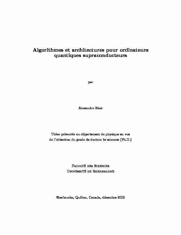 Algorithmes et architectures pour ordinateurs quantiques