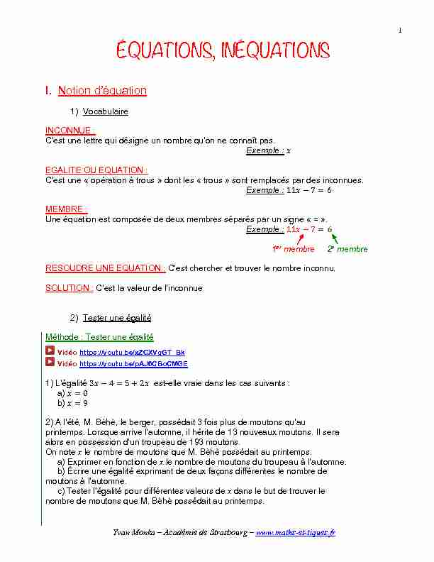 [PDF] ÉQUATIONS INÉQUATIONS - maths et tiques