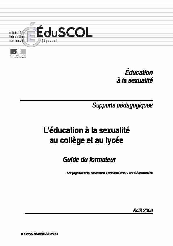 [PDF] Léducation à la sexualité au collège et au lycée - mediaeduscol