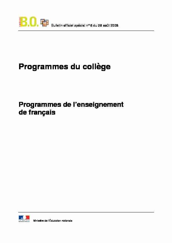 Programmes de l’enseignement de français - Education
