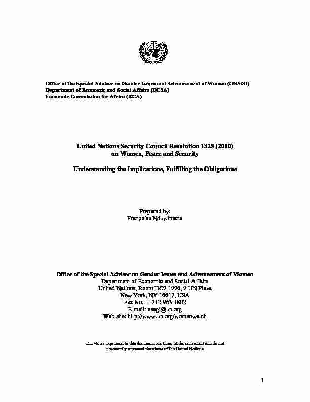 United Nations Security Council Resolution 1325 (2000) on Women