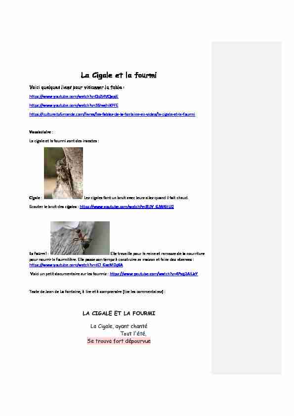 [PDF] La Cigale et la fourmi