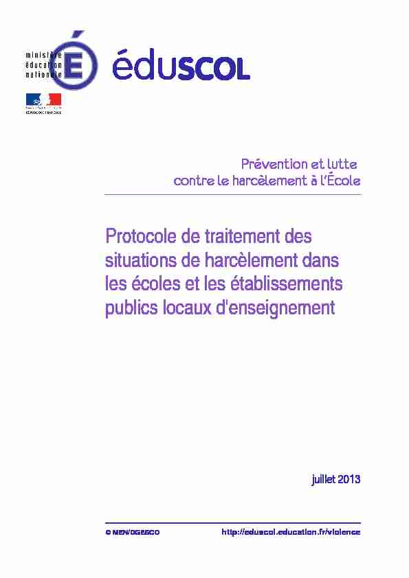 [PDF] Protocole de traitement des situations de harcèlement dans les