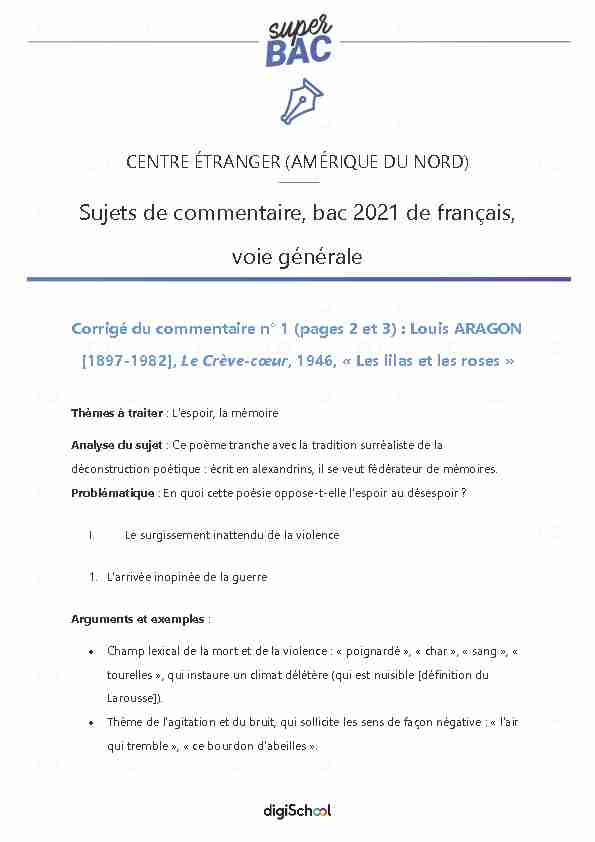 Sujets de commentaire bac 2021 de français voie générale