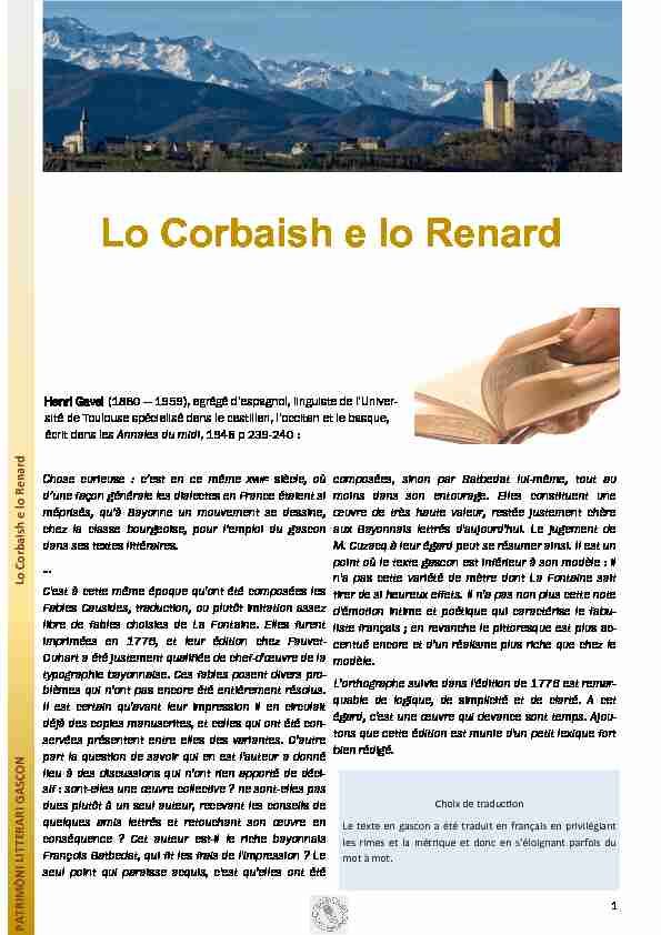 [PDF] Lo Corbaish e lo Renard - Escòla Gaston Febus