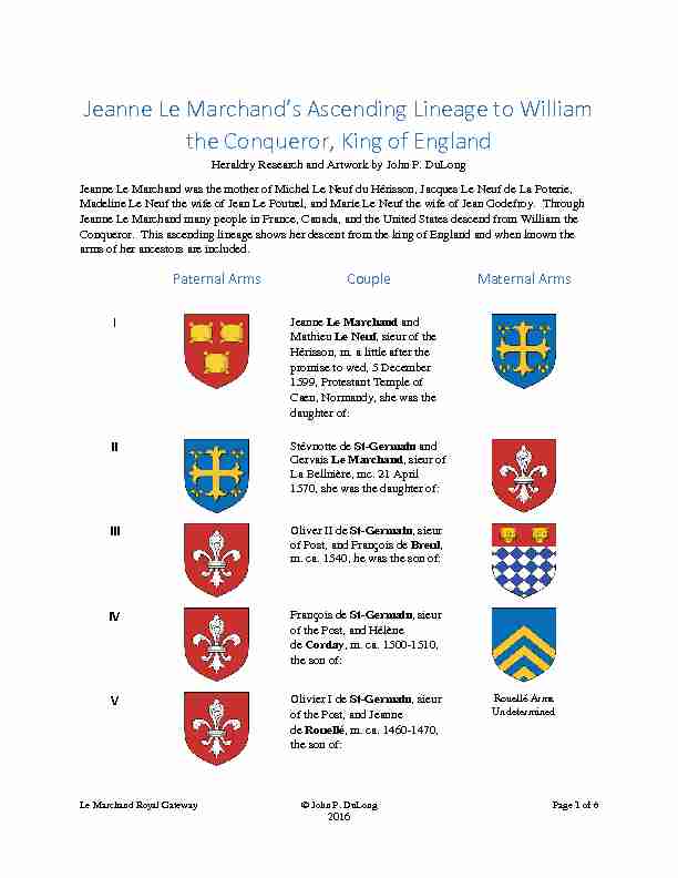Jeanne Le Marchand’s Ascending Lineage to William the