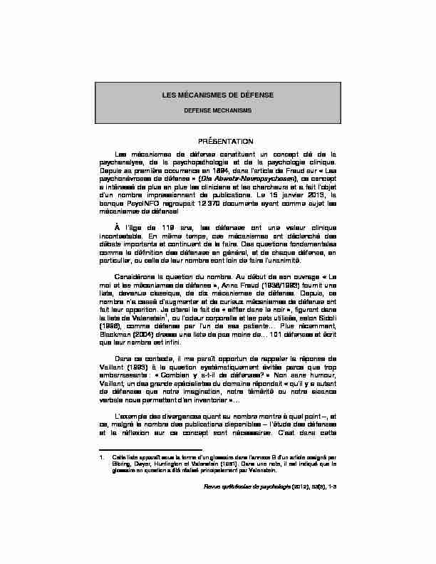 [PDF] LES MÉCANISMES DE DÉFENSE PRÉSENTATION Les