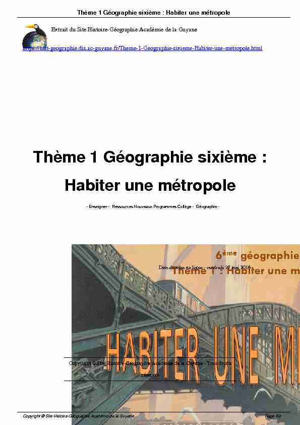 Thème 1 Géographie sixième : Habiter une métropole
