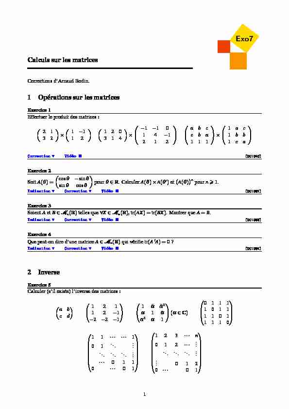 [PDF] Calculs sur les matrices - Exo7 - Exercices de mathématiques